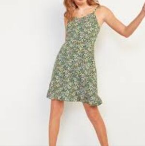 Old Navy Ruffled Hem Smocked  Green Floral Mink Cami Dress, Small